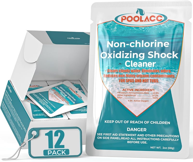 POOLACC Non-Chlorine Spa Shock Oxidizer for Hot Tub, Chlorine-Free Treatment & Enhanced Oxidizing Shock for Hot Tubs & Spas, Single Dose Packets for Easy Hot Tub Maintenance & Treatment - 12 Packs (1.5lbs) - Image 1